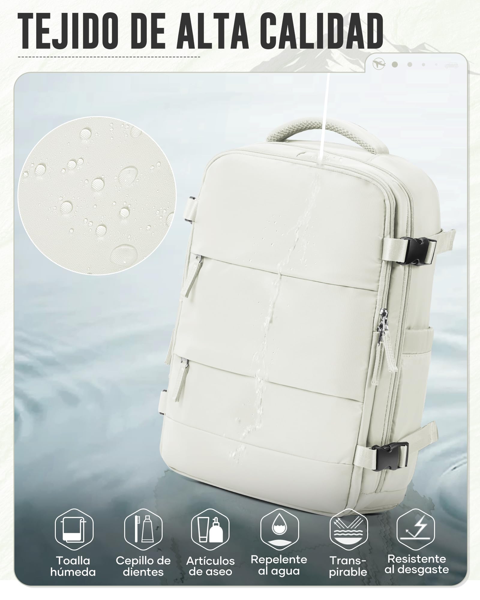 Mochila de Viaje al Vacío con Bomba, Impermeable Mochila de Compresión al vacío, Mochila Viaje Cabina 40x30x20 Ryanair con Sistema de Compresión Hombre y Mujer Beis