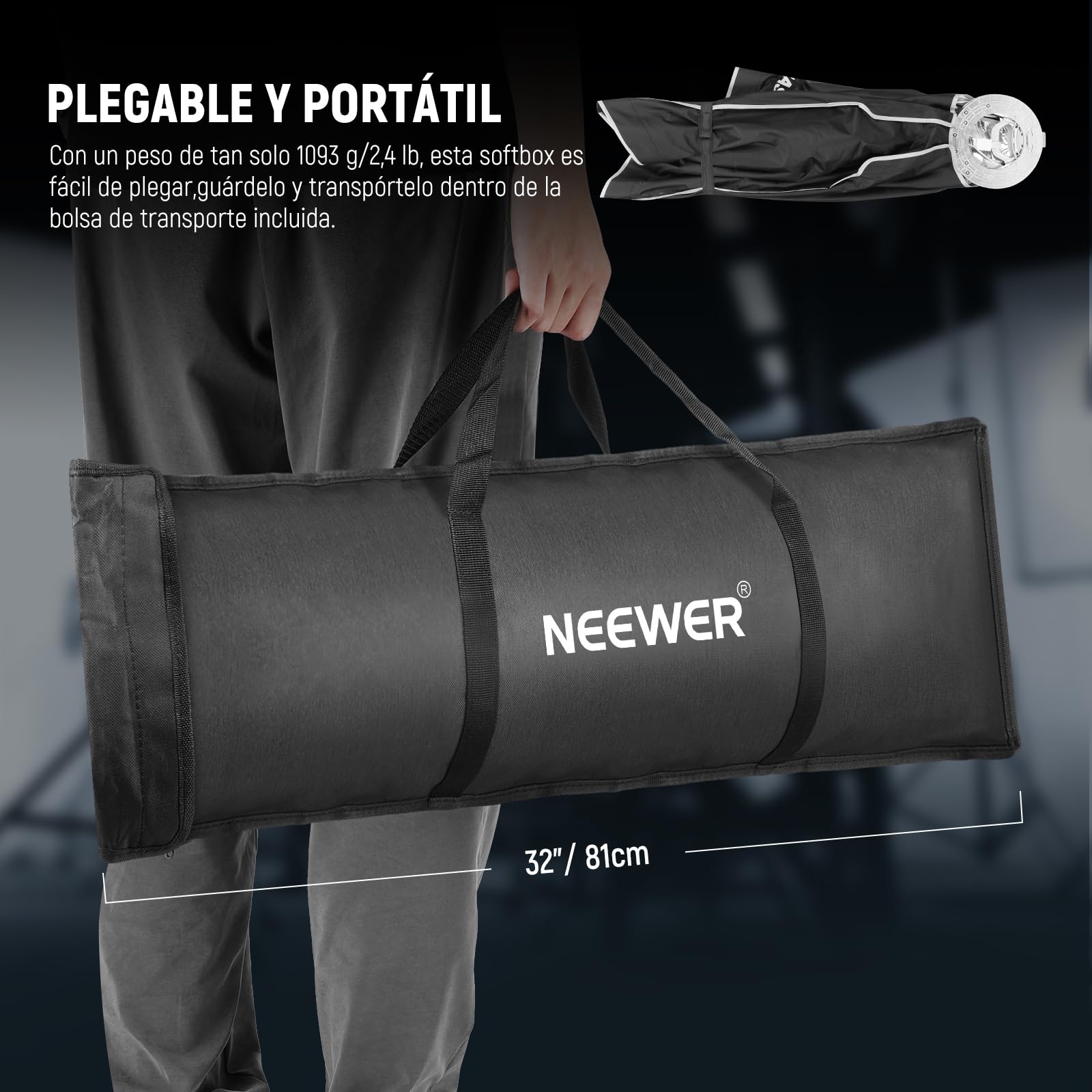 NEEWER Basics Strip Softbox Bowens Mount, 24"x35" Soft Box Difusor Luz/Rejilla/Bolsa Liberación Rápida Compatible con Aputure 150c Compatible con Godox SL60w,para FS300C FS150B HB80C CB200C Q6, NS60P