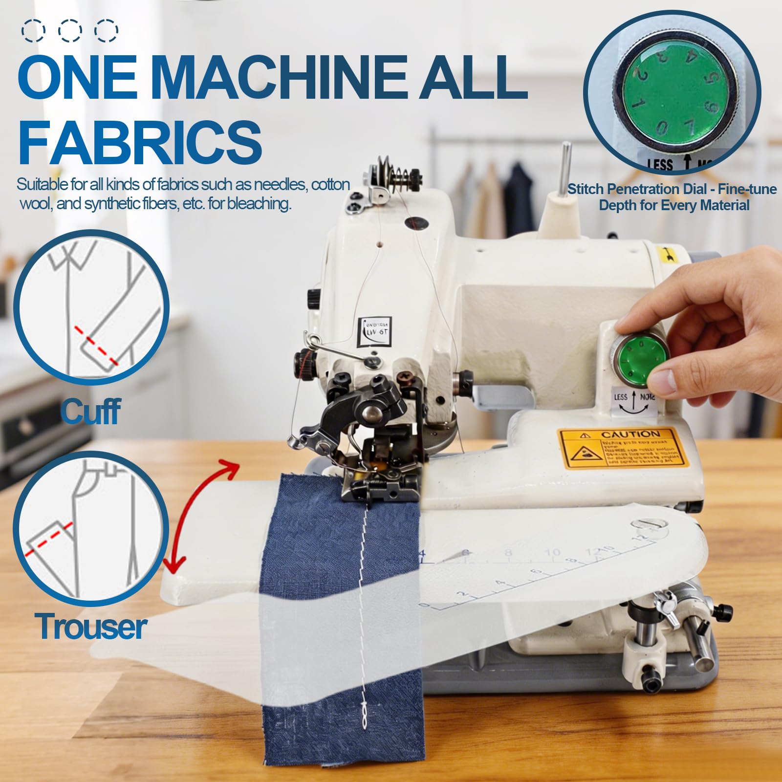 Máquina de dobladillo portátil de punto ciego, máquina de coser y bordar, equipo de longitud de puntada ajustable de 10 agujas, paso de aguja de 3 a 8 mm, velocidad de 1200 rpm, adecuada para alterar