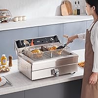 Vista 8 de VEVOR Freidora comercial, freidora eléctrica de pavo de 3000 W con canasta, gran capacidad de 30.6 cuartos de galón / 29 L, freidora de aceite