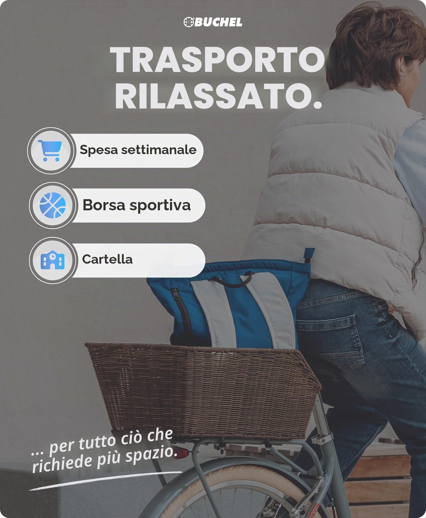 Büchel Cestino posteriore per bicicletta in polyrattan di alta qualità, cestino posteriore per bicicletta con materiale di fissaggio, cestino posteriore grande per bicicletta per bambini posteriore
