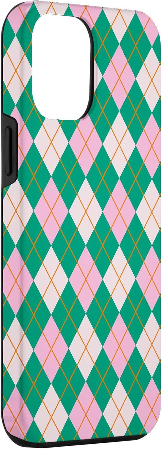 Argyle Print Rhombus Geometric Shape Retro Pink Green Case for iPhone 12 Pro Max