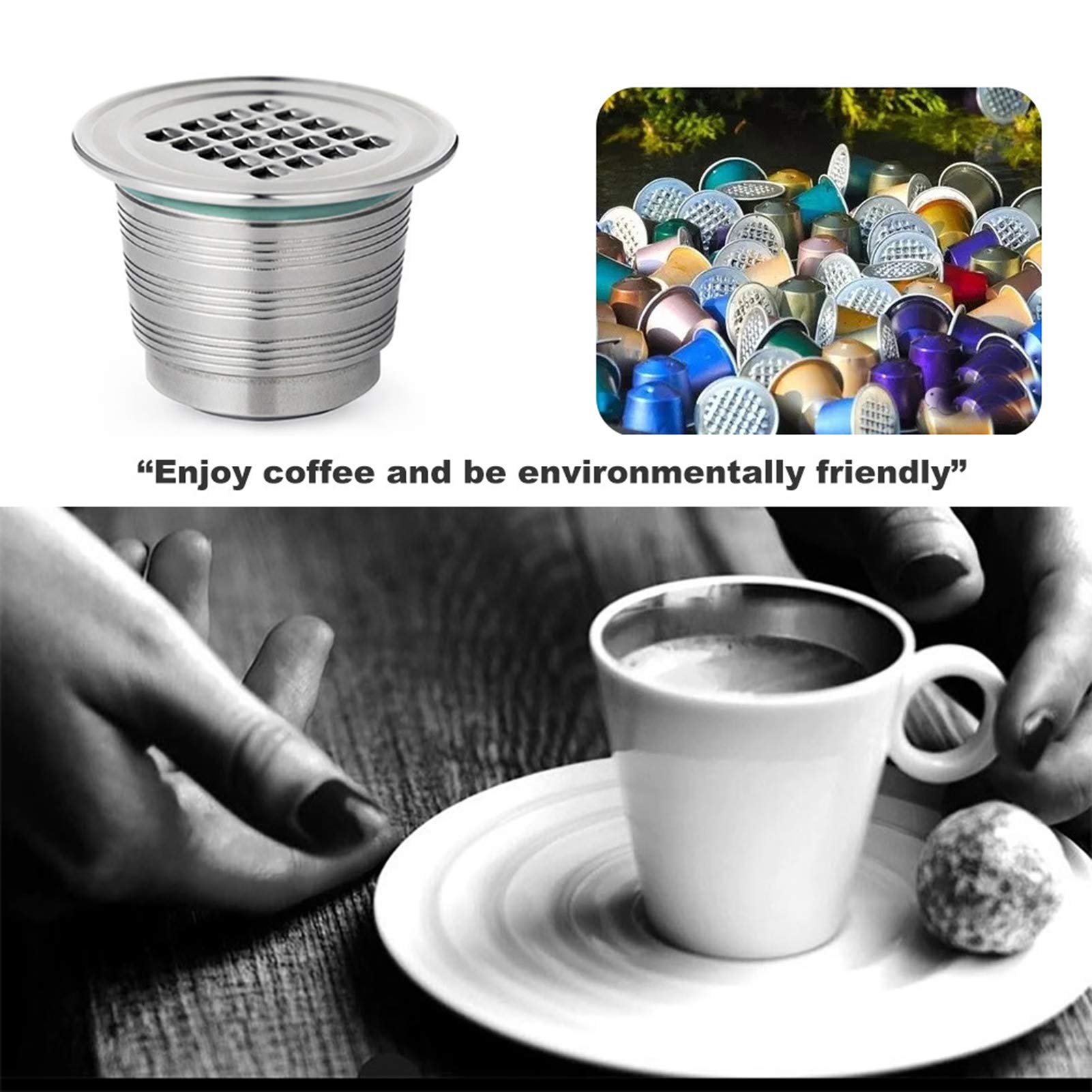 Cápsulas de café reutilizables de acero inoxidable 304 de repuesto para máquinas de espresso con cepillo y cuchara accesorios