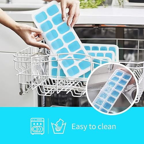 Miniatura 8 de Bandejas para cubitos de hielo, paquete de 4, bandejas para cubitos de hielo de silicona Airabc con tapa removible, bandejas de hielo flexibles de