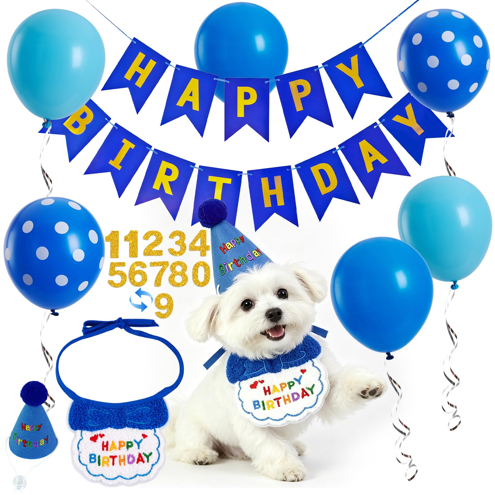 12 PCS Dog Birthday Decorations Dog Birthday Party Supplies Kit Blue