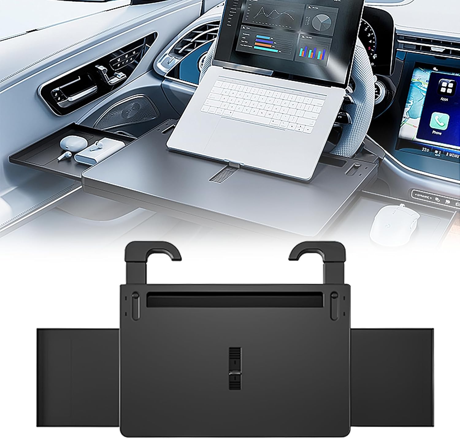 ​Steering Wheel Tray&Car Laptop Desk​ - Adjustable ​Car Desk​ for Eating, Working, Non-Slip ​Desks for Car​ Fits SUV/Truck,Steering Wheel Table​ with Secure Holder for Commuters & Professionals