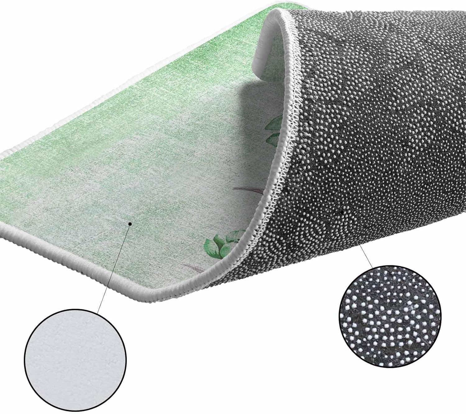 Green Flowers Kitchen Rugs and Mats Set of 2, Non-Slip Kitchen Sink Mat, Spring Floral Elegant Pastoral Botanical Washable Doormat Bathroom Rugs Runner for Bedroom/Living Room 17.7"x30"+17.7"x47.2"