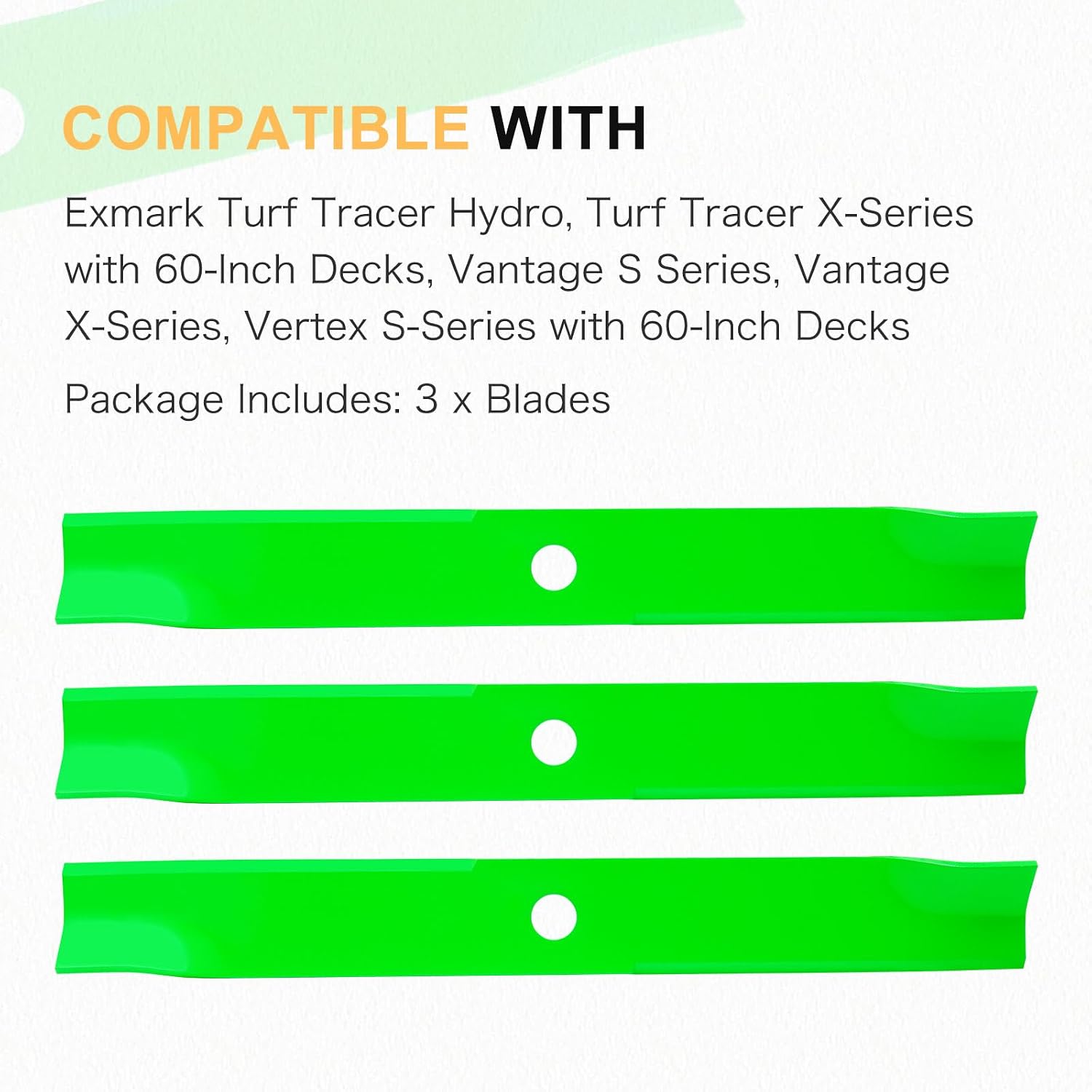60" Deck Mower Blades Fit for Ex Mark Lazer Z AC AS CT XS Pioneer Vantage E S P X Series Turf Tracer Vantage Lawn Mower Replaces OEM 103-6383 103-6383-S(High Lift) 3 Pack