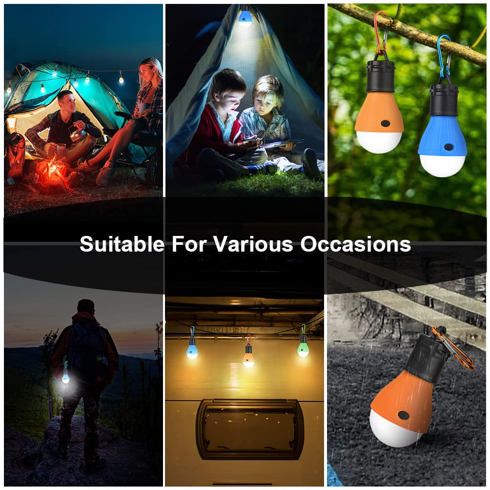 Flintronic 4 Piezas LED Lámpara Camping, Bombillas LED de Camping con Mosquetón, Mosquetón Camping LED Lámpara para Pesca, Luz Tienda de Campaña Emergencia Exterior para Caza, Senderismo, Montañismo