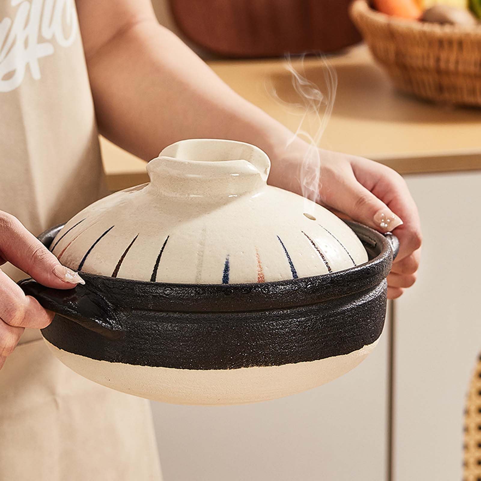 Ceramiczny garnek do duszenia z pokrywką, ceramiczny garnek do gotowania w wysokiej temperaturze, gliniany garnek do gotowania, garnek do zupy, naczynia kuchenne w stylu Dutch Oven