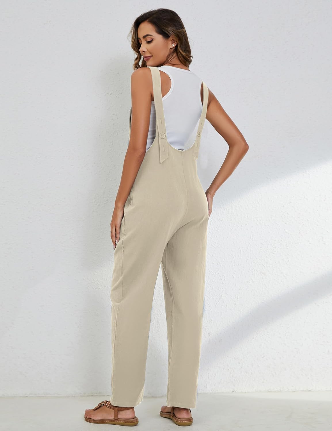 Yeokou Womens Overalls Linen Cotton Jumpsuits Loose Casual Jumpers with Pockets - Image 4