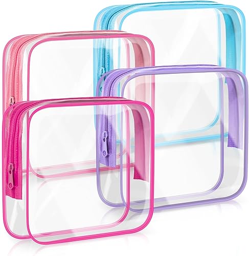 Gemice Bolsa de aseo aprobada por la TSA, paquete de 4 bolsas de cosméticos, bolsa de aseo transparente, tamaño Quark, artículos esenciales de