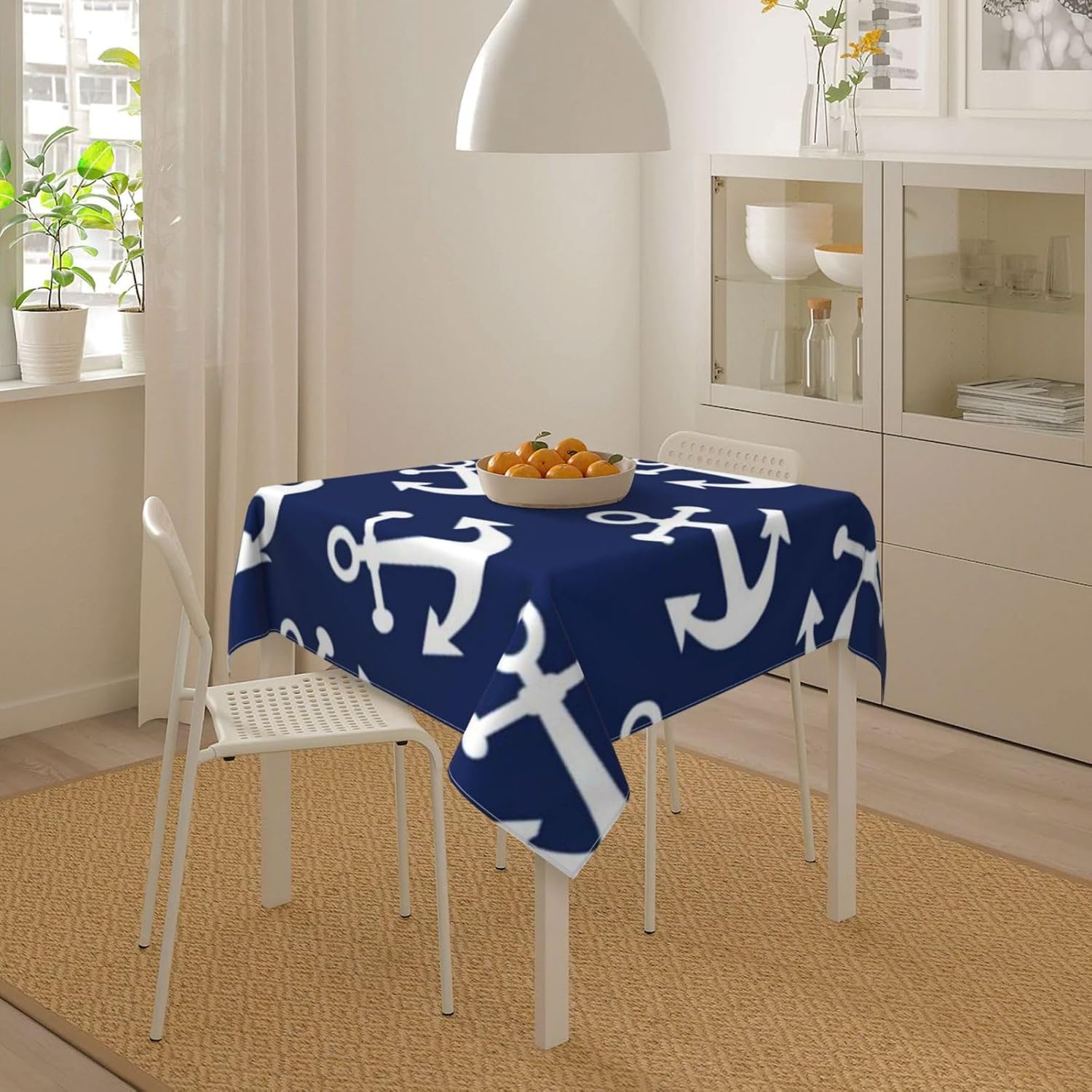 Square Table Cloth, Navy Blue Anchors Tablecloth Washable Dinng Table Covers Decorative for Kitchen & Table Linens 60" x 60"