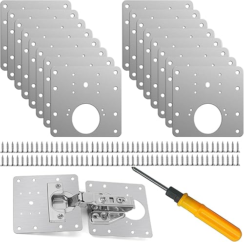 Miniatura 9 de 12 piezas de placa de reparación de bisagras, kit de placa de reparación de bisagras de gabinete de acero inoxidable, soportes de reparación de
