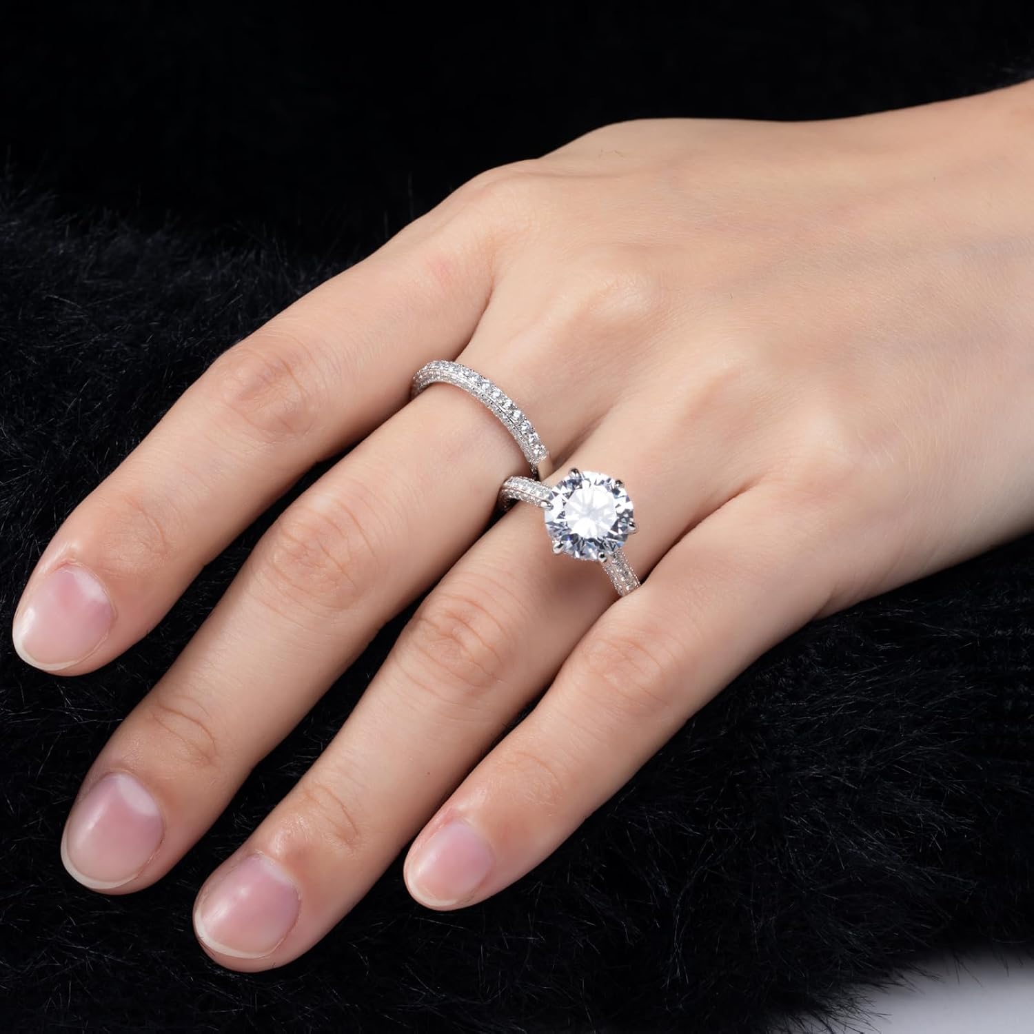 3ct-6ct Cubic Zirconia Wedding Rings Bridal Set Oval Cut/Round Cut/Princess Cut 5A Grade Simulated Diamond CZ Wedding Band Engagement Ring Set for Women
