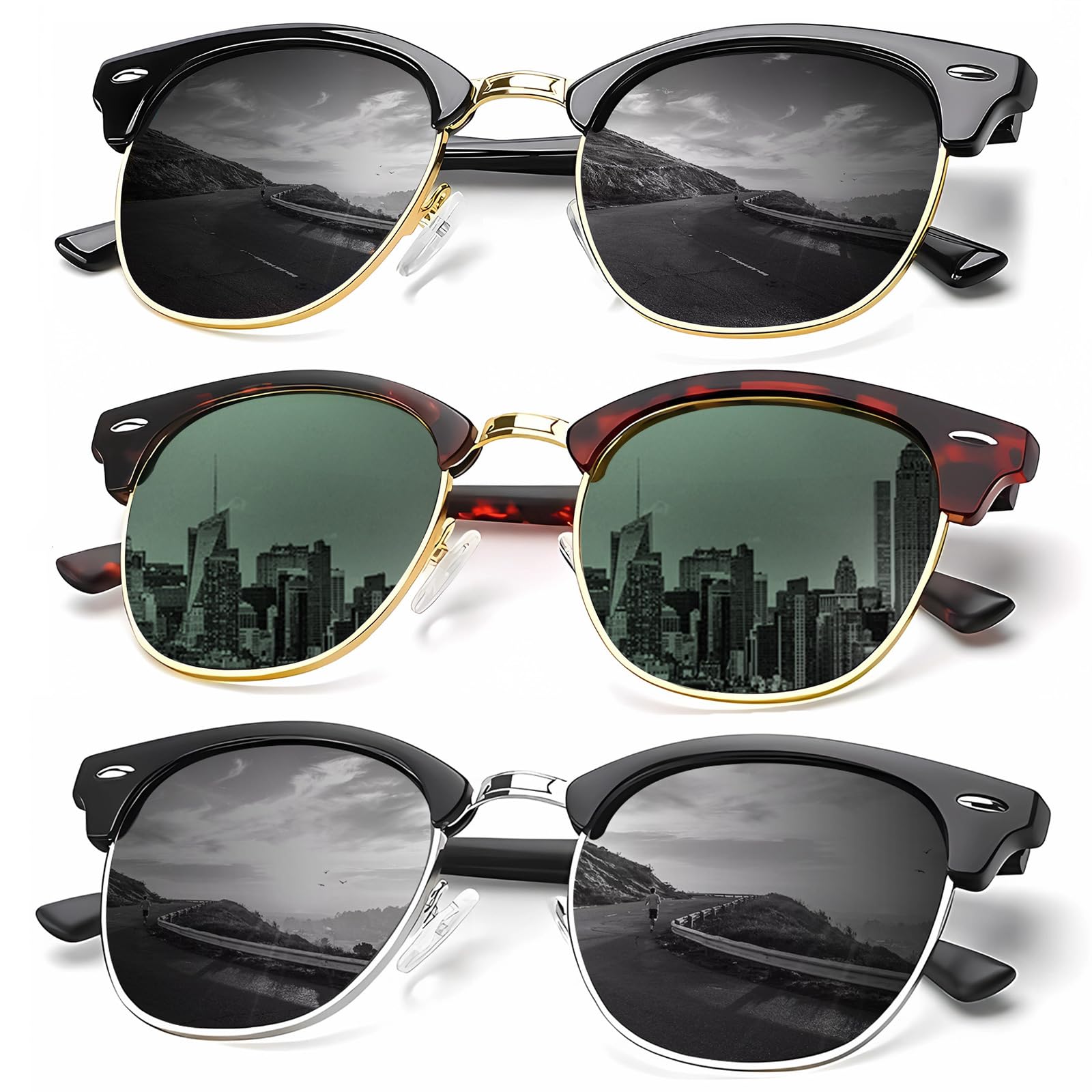 KALIYADI Sunglasses Men Polarized Sunglasses for Men Women Unisex Semi-Rimless Frame Retro Driving Sun Glasses UV Blocking
