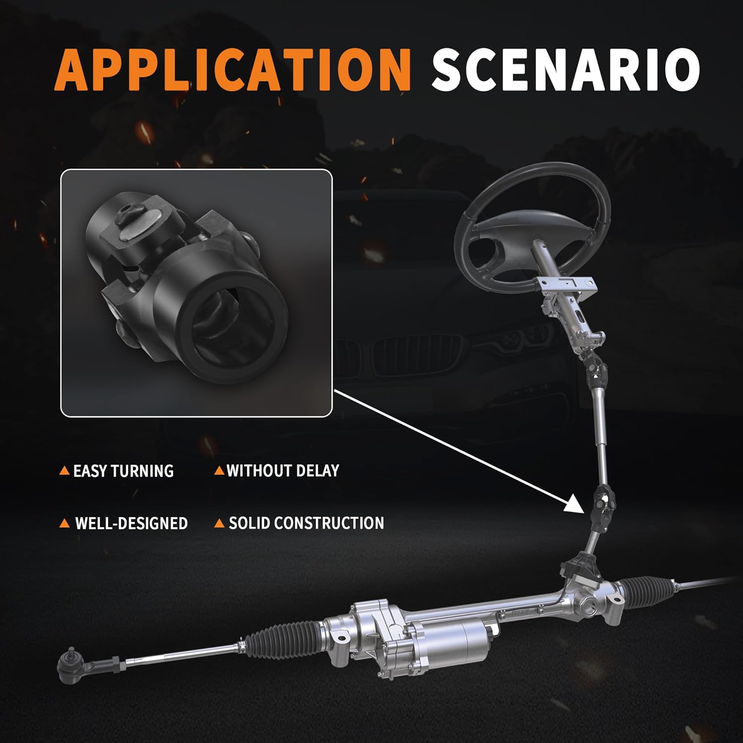 3/4" Round x 3/4" Smooth Round Steering Universal Joint Black 96mm Single U-Joint Shaft