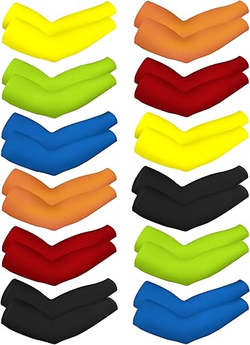 Bememo 12 pares de mangas de protección UV unisex mangas largas mangas de enfriamiento mangas de brazo cubierta de brazo mangas, Colores brillantes
