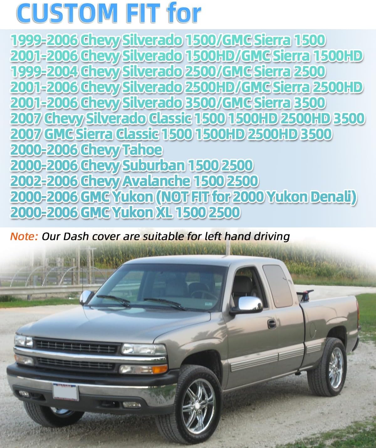 SKYLOTEC Dash Cover Compatible with 1999-2006 Chevrolet Chevy Silverado 1500 2500 3500HD GMC Sierra, 2000-2006 Chevy Tahoe Avalanche Suburban Yukon Dashboard Mat Dash Pad Carpet Protector