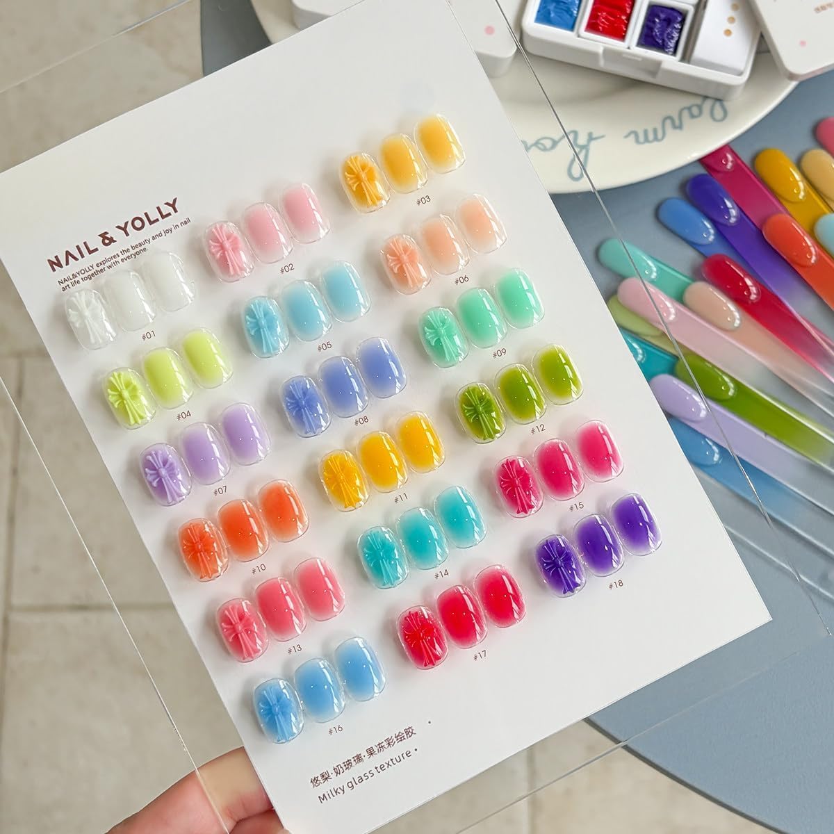 NAIL&YOLLY 18-Color Dopamine Patting Gel Set,UV/LED Gradient Blooming Nail Kit with Tools (Milky Glass Palette)