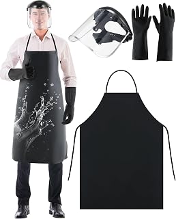 3 Pack Safety Face Mask Shield with 42.5" waterproof Rubber Apron Latex Gloves for Grinding Heavy Duty Chemical Work