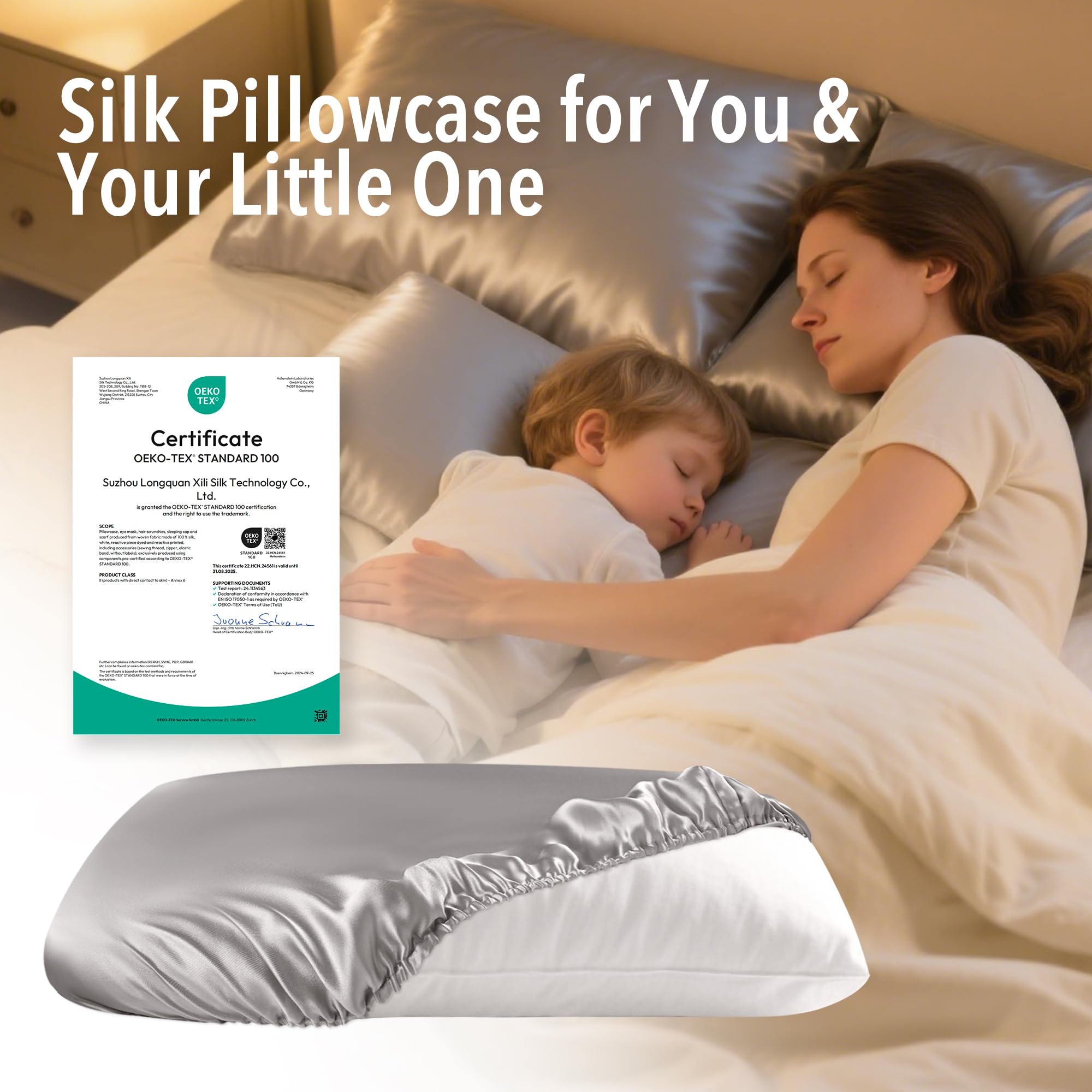 CROUVM 19 Momme 100% Mulberry Silk Pillowcase (Pillow Cap Style)– Standard & Toddler Size (20x26” Fits 13x18”), Easy On/Off for Travel & Home, Cooling Smooth for Hair & Skin, Quick-Dry,Champagne