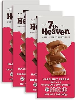 7th Heaven, Vegan Oat Milk Chocolate Bars: Hazelnut Cream - (3.5 oz - 4 Pack), Healthy Chocolate, Perfect Valentines Gift For Your Loved Ones, 100% Dairy Free, Non GMO, Kosher Parve, Cruelty Free, Fair Trade Cocoa