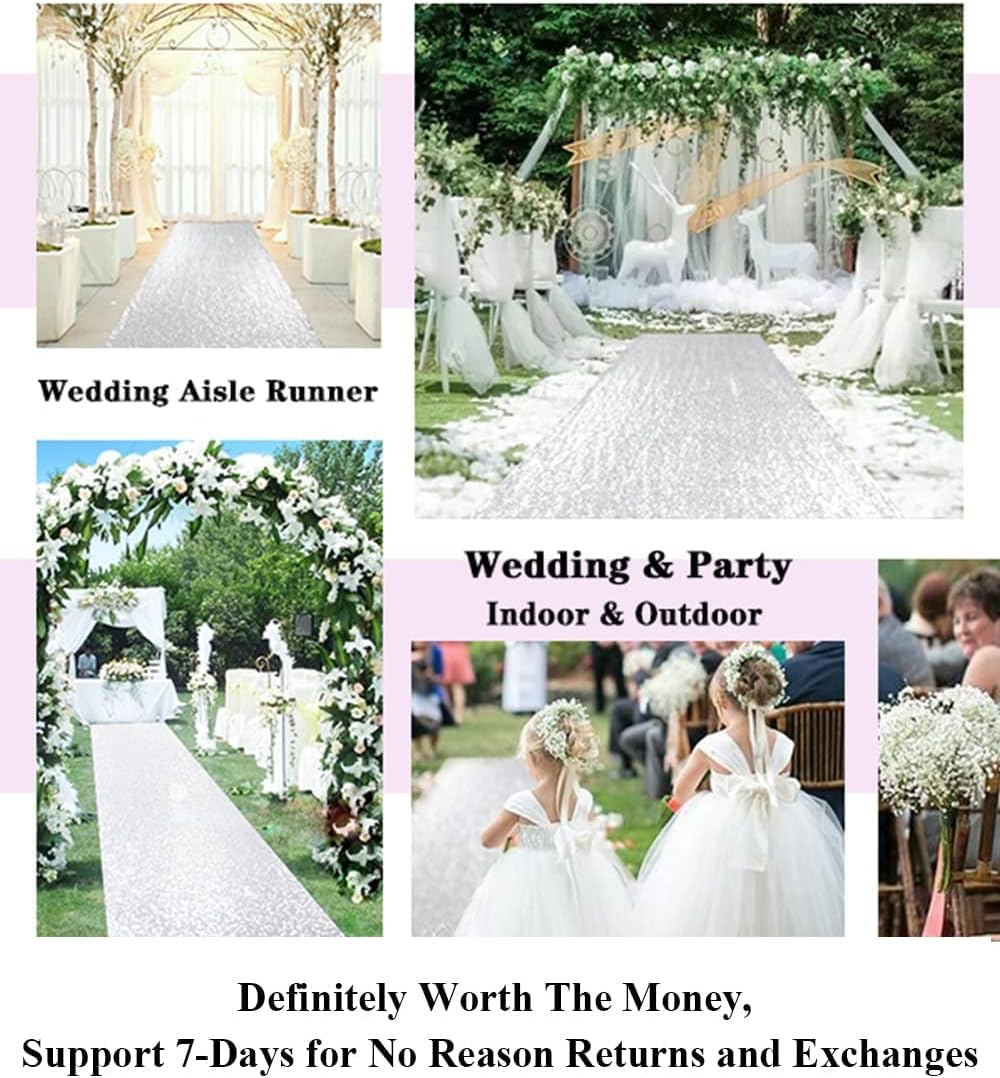 Partisout Sequin Aisle Runner 4x15FT for Weddings – Sparkling Silver Sequin Aisle Runner Carpet, Indoor Outdoor Bridal Shower for Party, Graduation Ceremony, Birthday, Reception Decorations