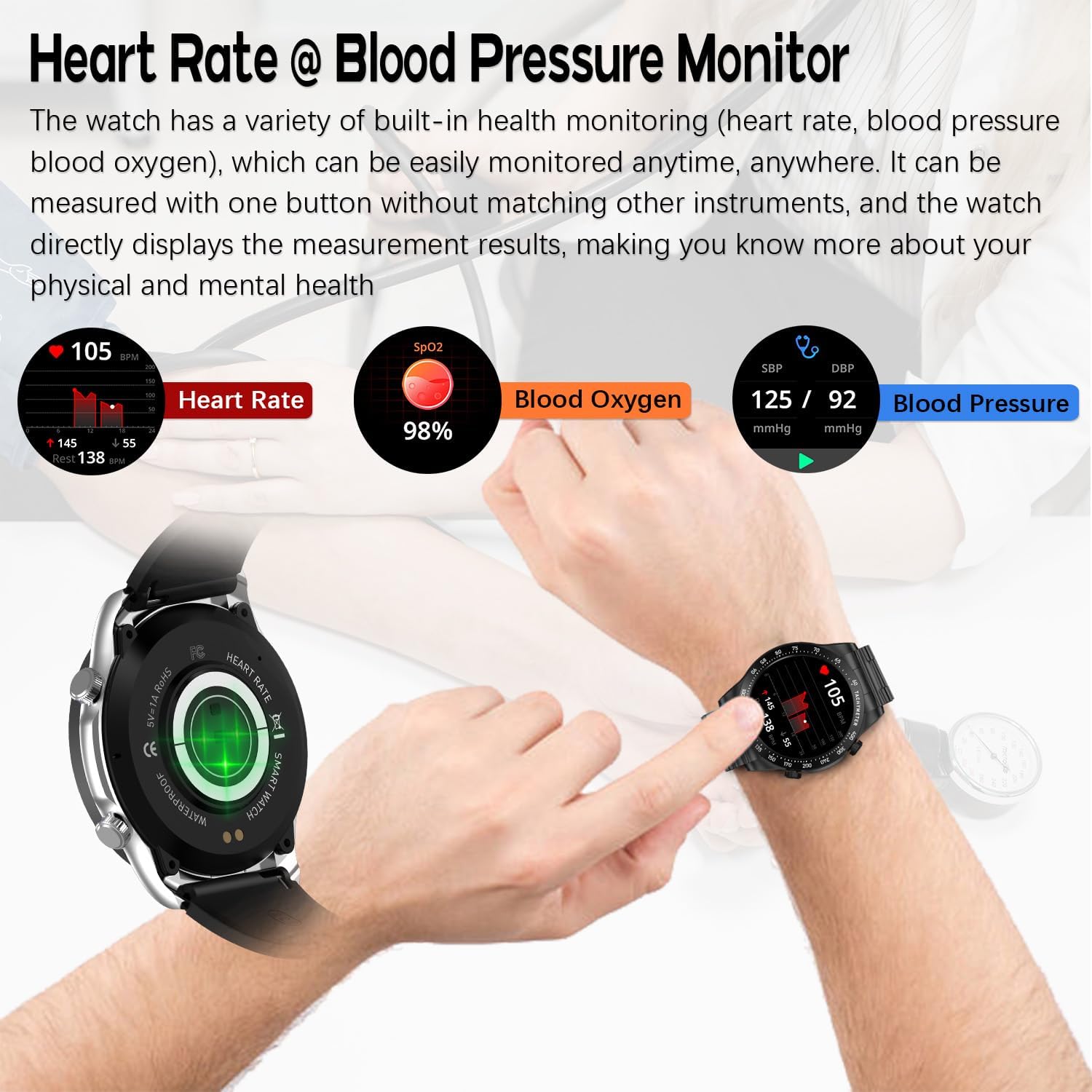 Men's Smartwatch 1.43 AMOLED HD Screen Bluetooth Calling Activity Tracker Heart Rate Monitor IP68 Waterproof Compatible Android and iOS, Sports and Fitness Watch (Present Silicone Band) (Full Black)