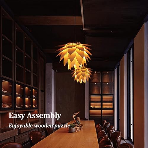 Miniatura 5 de Luces colgantes con cable enchufable, lámpara colgante de flor de loto, pantalla colgante bohemia de madera con cable de cuerda de 15 pies, luces