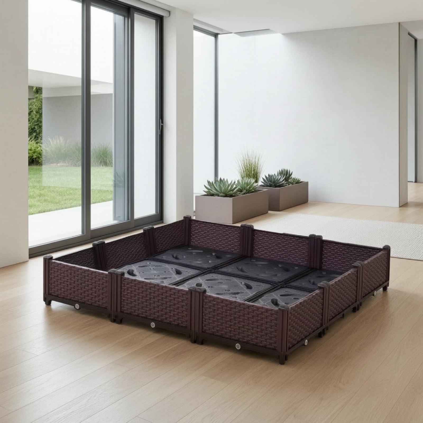 Fioriera Effetto Rattan Durevole Fioriera a Cassetta Leggero Vaso Rettangolare per Appassionati di Giardinaggio, Orto Domestico, 120 40 112CM