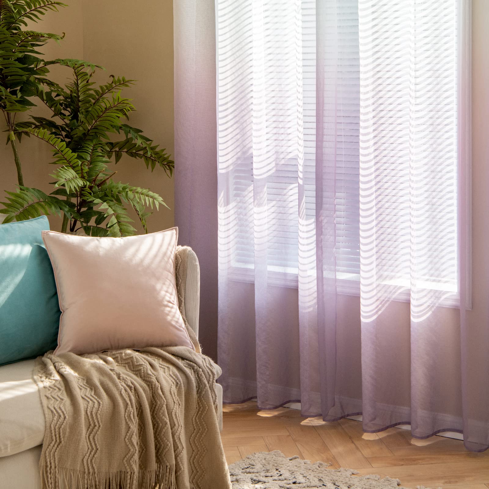 MIULEE Voile Tende Trasparenti con Occhielli Sfumato Verticale Tenda per Finestra per Soggiorno e Camera da Letto 2 Pannelli 140 x 245 CM Viola Chiaro