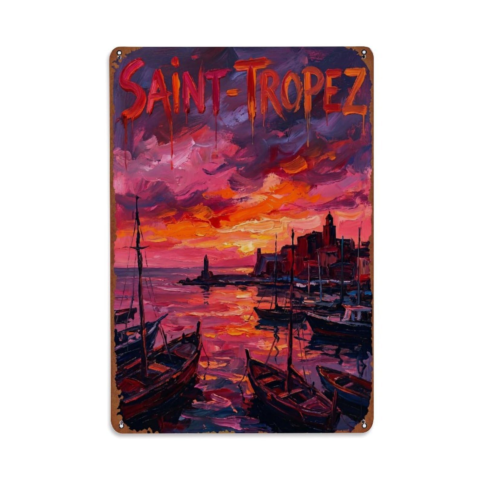 Fyrn Style Metal Tin Sign Vintage Travel Saint-Tropez France Highway