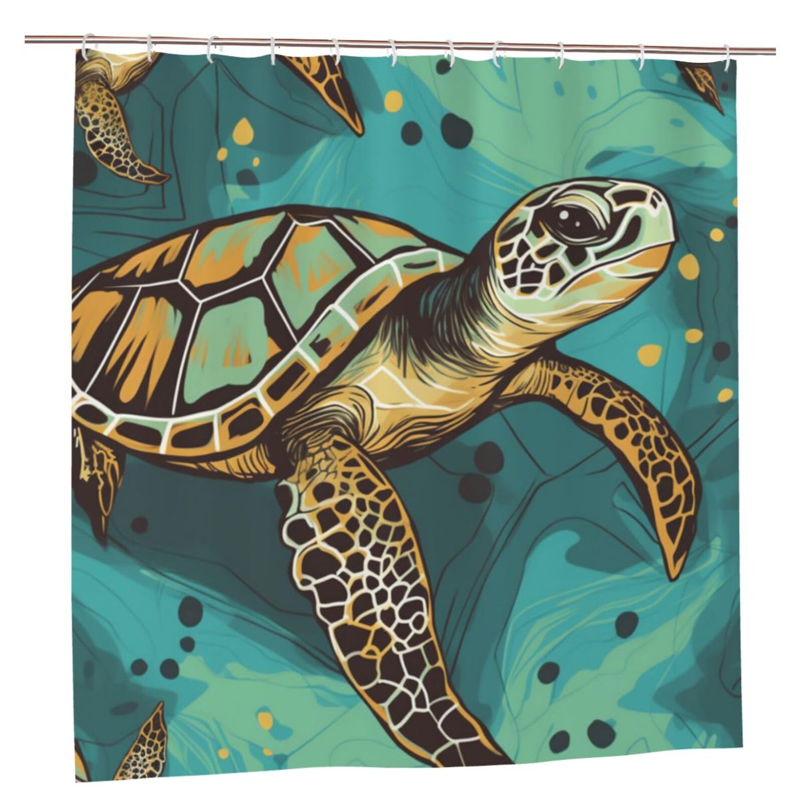BWWHCCTI Sea Turtle print Printed Shower Curtain With 12 Plastic Hooks Opaque Quick Drying Waterproof Shower Curtains Sets For Bathroom 183x183 CM