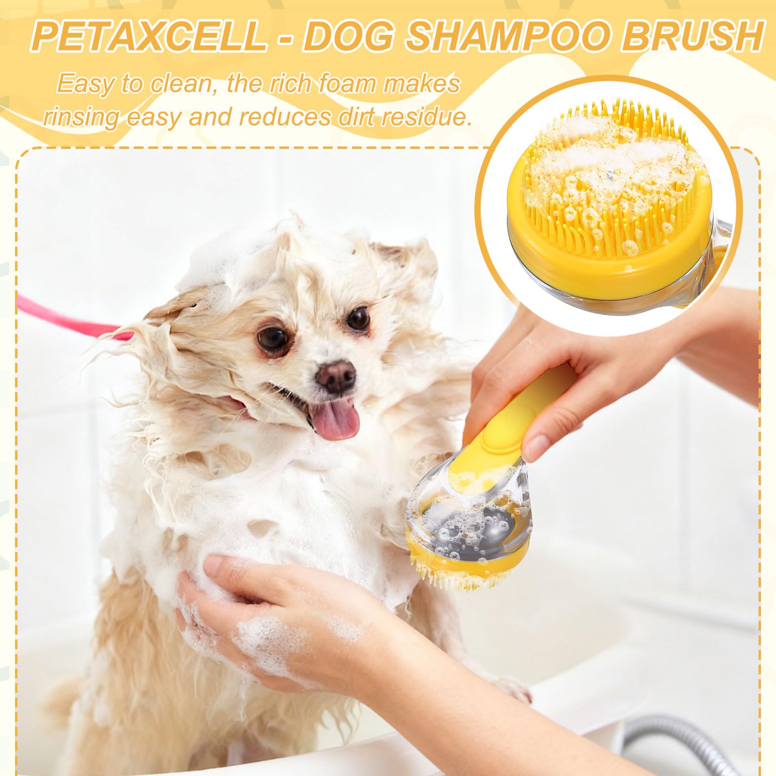 Haustier-Badebürste, Hunde-Shampoo-Bürste, 2-in-1-Pflege-Massage, Schrubber, Seifenblasen-Maker mit Ring, integrierter Shampoo-Spender (feine Borsten, blau), für langes kurzes Haar