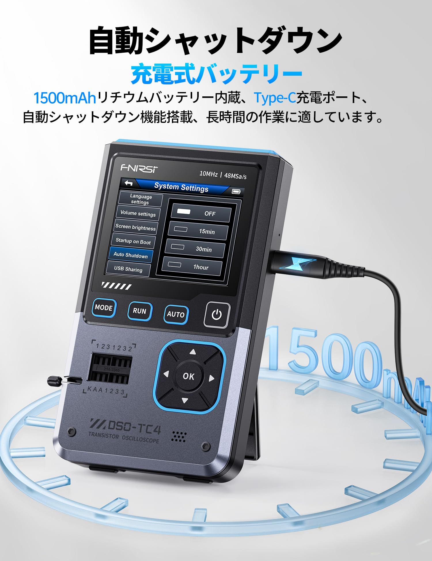 FNIRSI Oscilloscopio Digitale 3-in-1 Portatile 10MHz 48MSa/s con Generatore di Segnali e Tester Componenti – Display TFT 2,8", Batteria Ricaricabile USB-C, Test Transistor MOSFET Diodi – DSOTC4