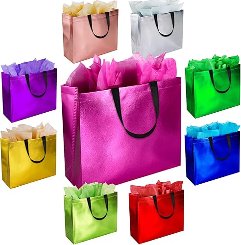 Miniatura 1 de GITMIWS Bolsas de regalo brillantes con pañuelos  Juego de 18 bolsas de regalo reutilizables de colores mixtos, tamaño grande, perfectas como bolsas