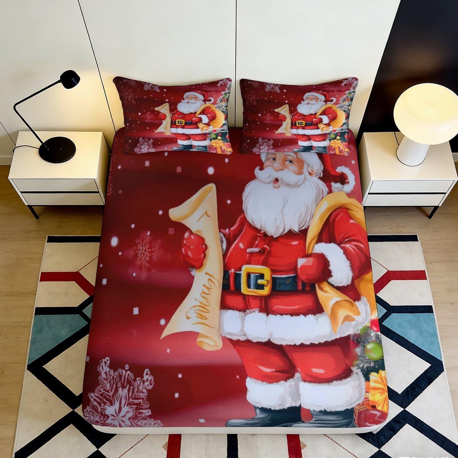 Jqzkxnhpbr Style-2 3D Printed Santa Claus Fitted Sheet Microfiber Red Christmas Bed Cover Anti-Slip Mattress Protector For Bedroom Dorm Home 90X200x25cm