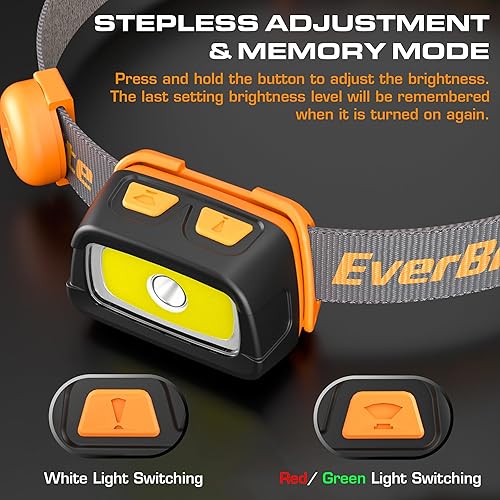 Miniatura 6 de EverBrite Linterna frontal recargable - Faro de 350 lúmenes con luz rojaverde y luz trasera, 7 modos de iluminación con función de memoria, perfecto