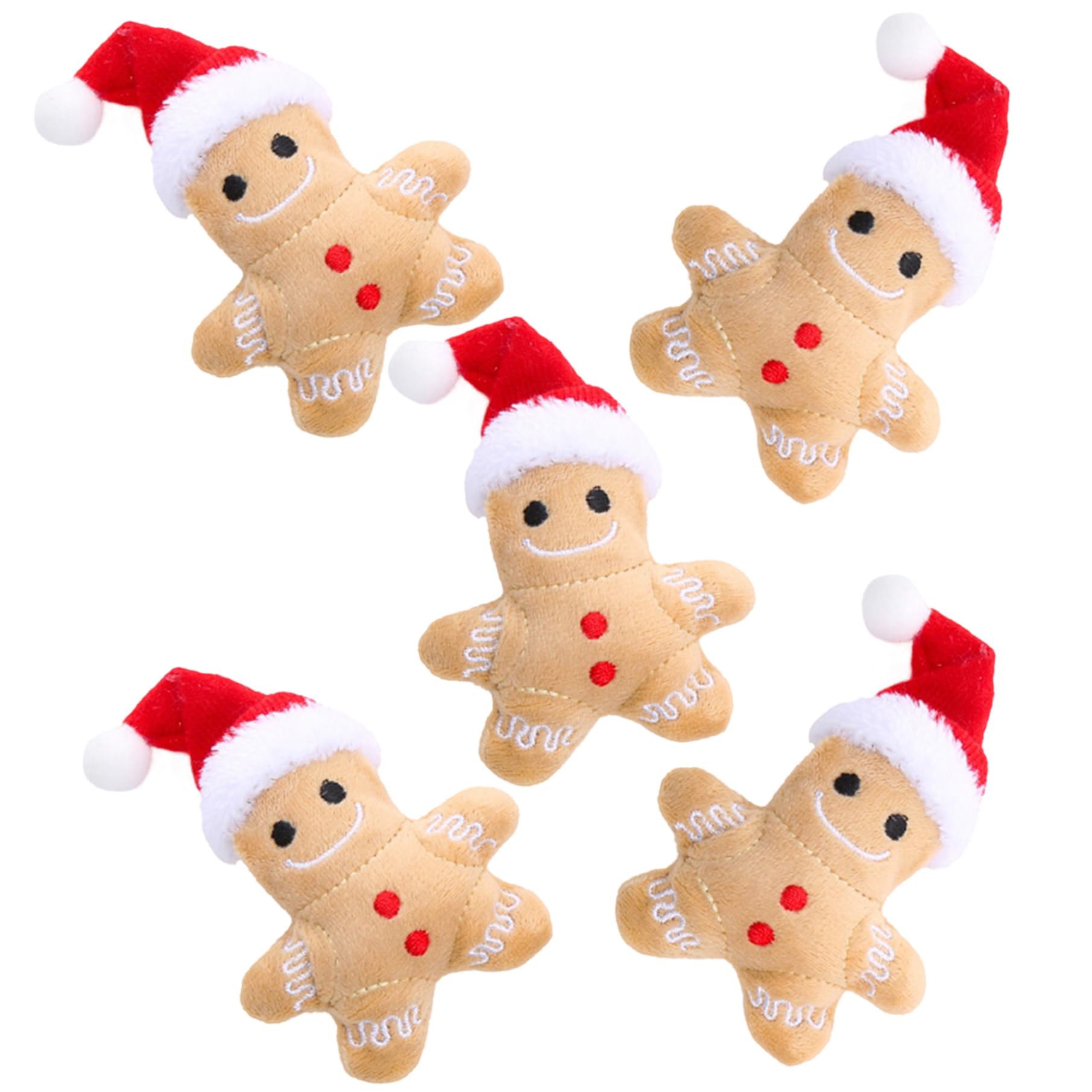 XJKLBYQ Weihnachts -Katzenip -Spielzeugset, 5pcs Lebkuchen Mann Plüsch, Weihnachten Interaktives Zahnen Katzenspielzeug für Katze Weihnachtsstock