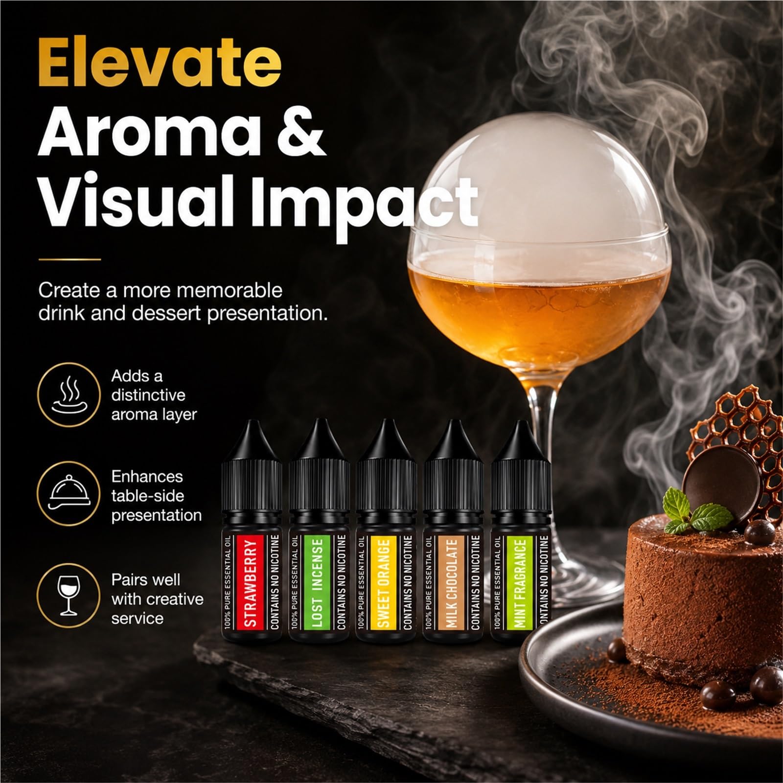 Kit de accesorios para ahumador de cóctel, paquete de 5 aceites aromáticos para pistola de burbujas de humo, esencia perfumada para mezclología molecular, infusores, bebidas, alimentos y licores