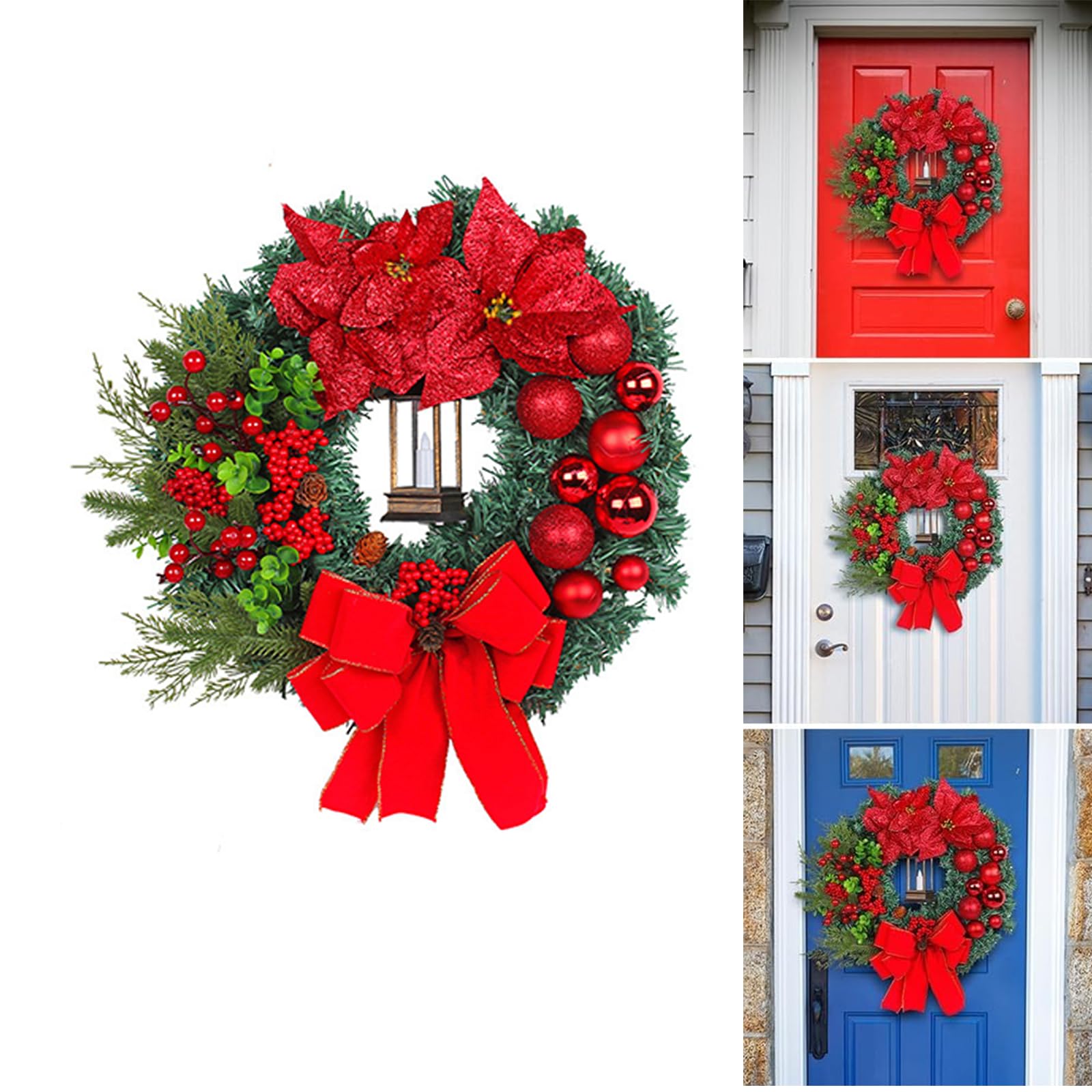 40CM Ghirlanda di Natale per Porta, Ghirlanda per Porta con Luce a Led, Artificiale Riutilizzabile per Decorazioni Natalizie, Parete,Finestra