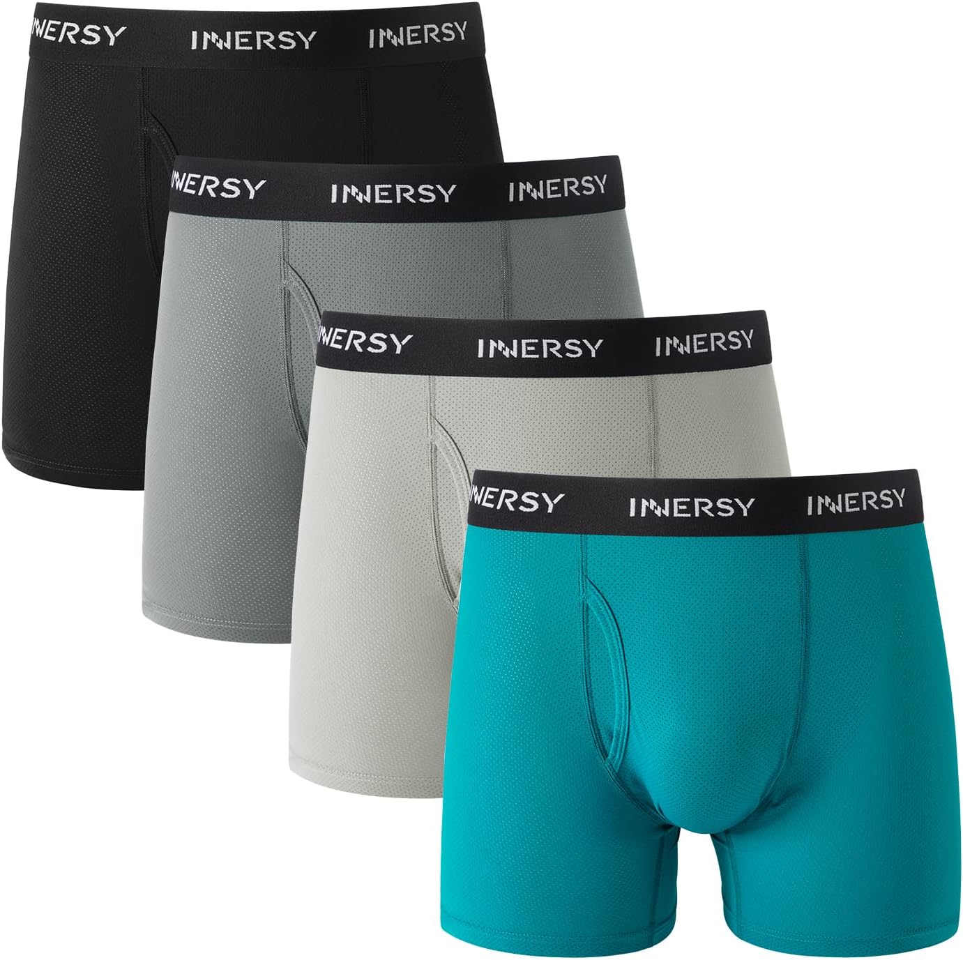 Men's Mesh Boxer Briefs Cooling Breathable Sports Underwear W/Fly 4-Pack(Anthracite/Deep Lake/Charcoal Gray/Dove,Small)
