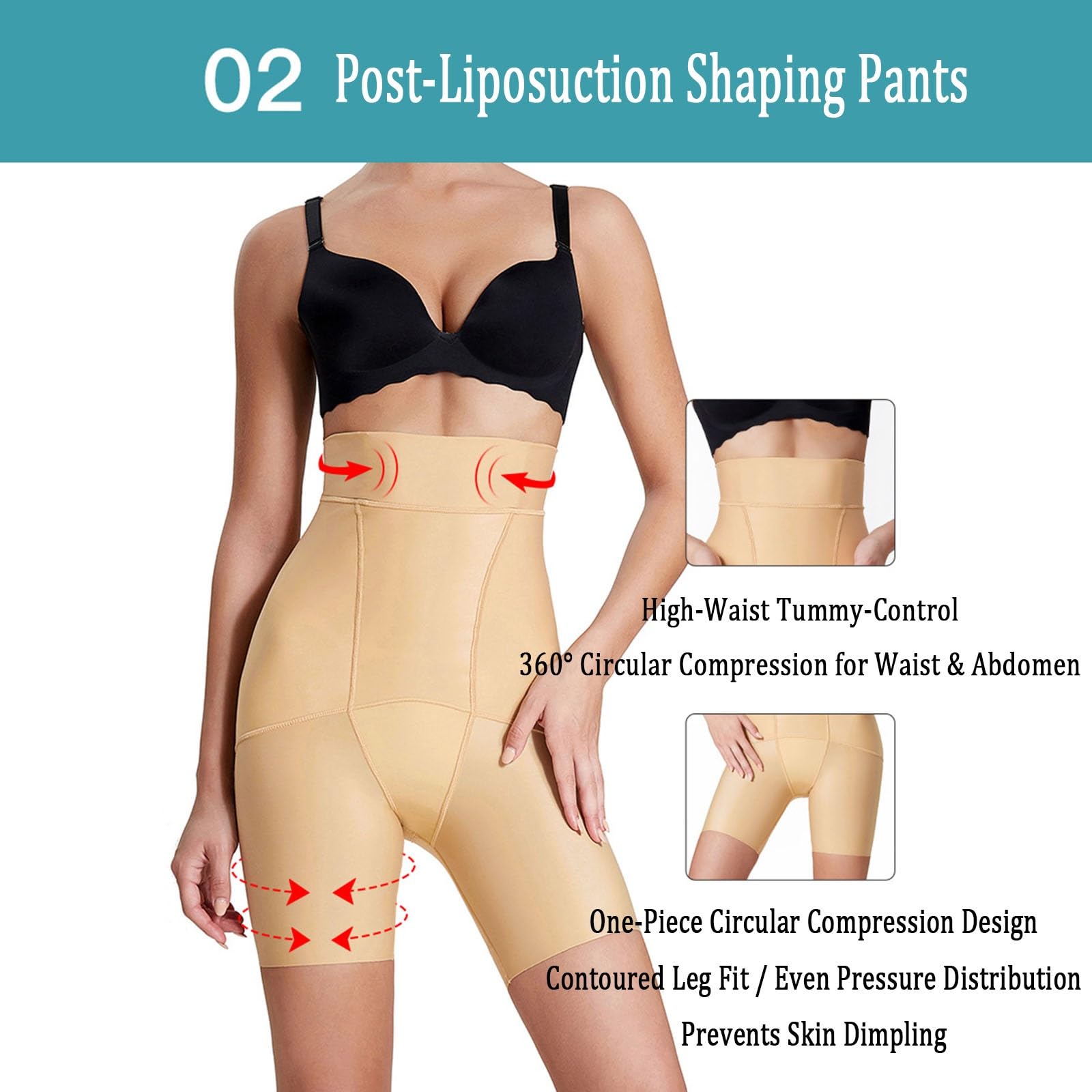 Fase 1 Dopo la Liposuzione Compressione Modellatore Cosce Controllo Addome Sollevatore Glutei Guaine Post-operatorie Corte per Donne