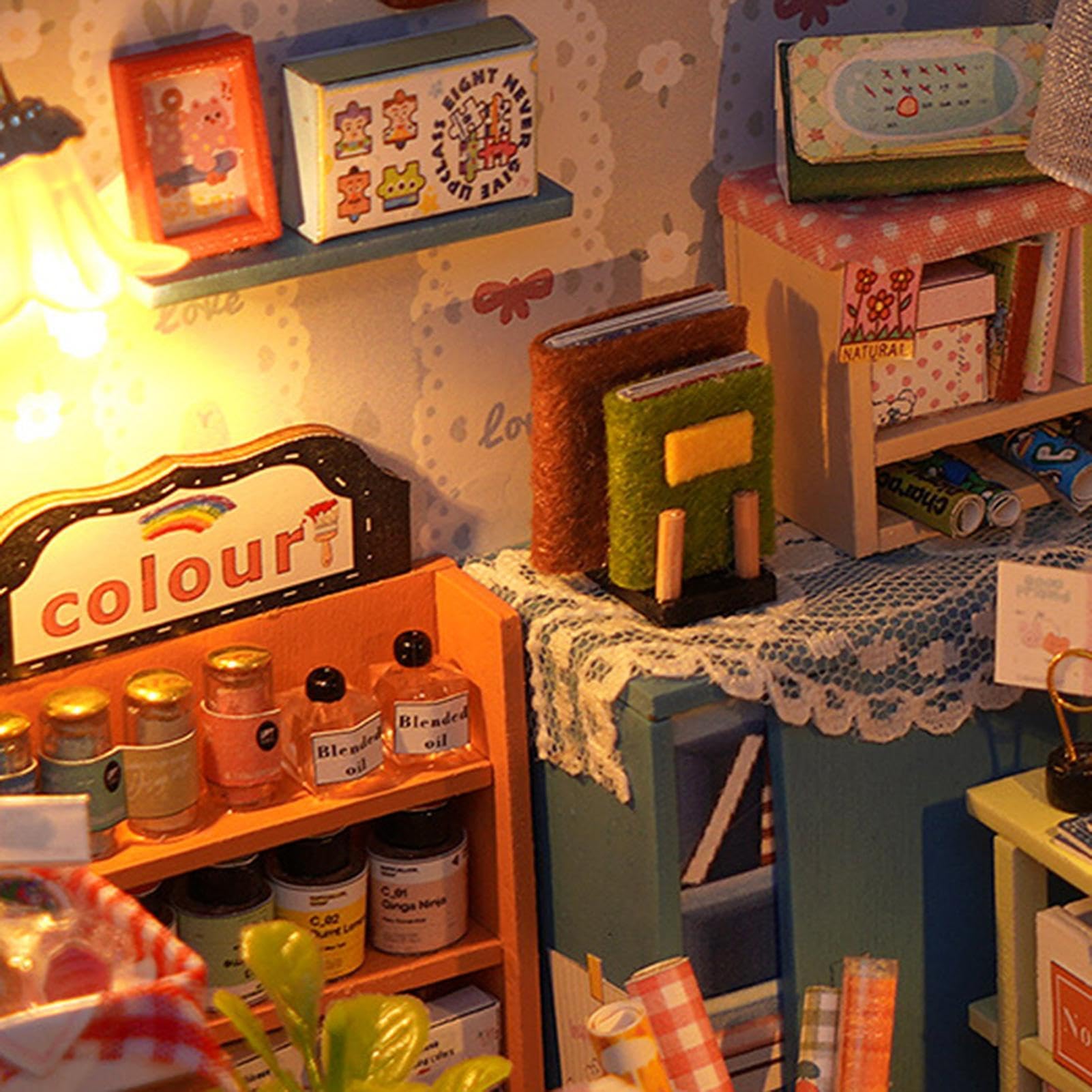 Kit fai da te per una casa in miniatura Giocattolo Di Costruzione | Kit Piccola Casa in Miniatura Per la decorazione di scrivania, dormitorio, appartamento, libreria, sogg