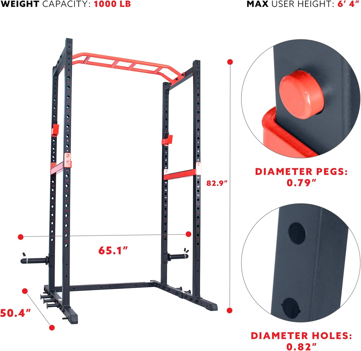 Sunny Health & Fitness Sunny Health & Fitness Power Zone Strength Rack – 1000 LB Capacity & Spotter Bar - Image 5