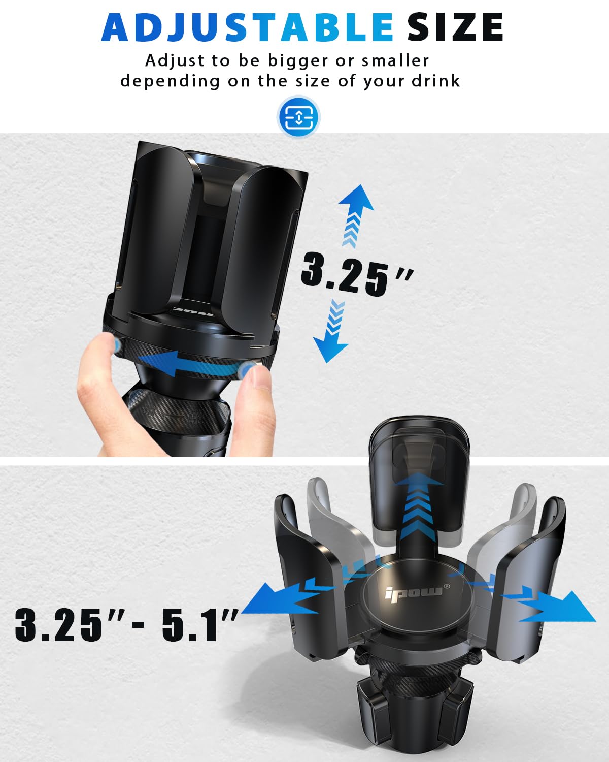 IPOW 2Pack Car Cup Holder Expander with Adjustable Holder & Base, Compatible with Yeti Ramblers, Hydro Flasks Most Coffee Mugs Bottles & Cups