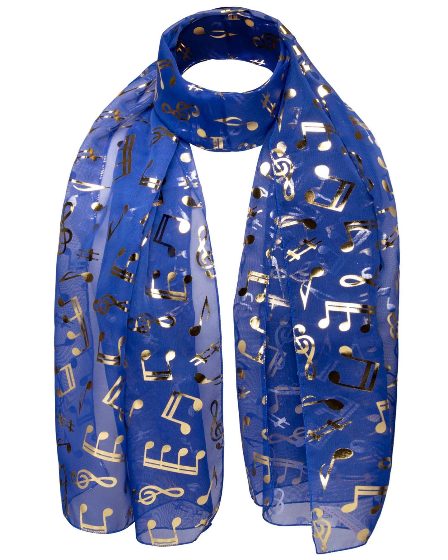 Basic Sense Music Note Foiled Light Weight Scarf, Royal Blue