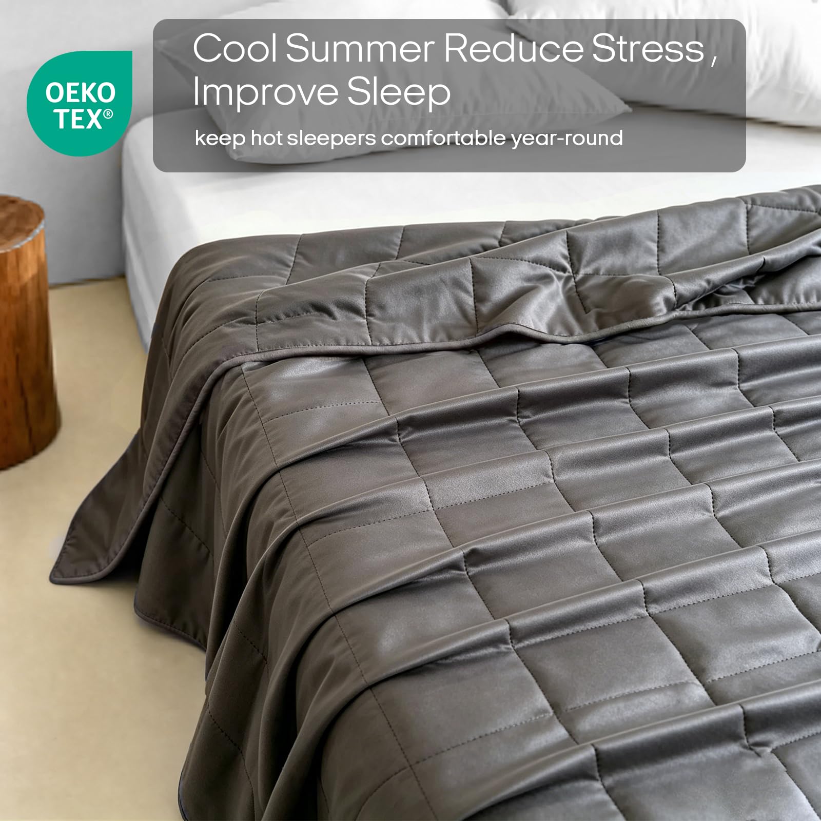 ZonLi Couverture lestée rafraîchissante pour dormeurs Chauds, 100% Viscose de Bambou, Naturelle, Respirante pour Adultes - Grand lit, 121,9 x 182,9 cm, 6,8 kg, Gris