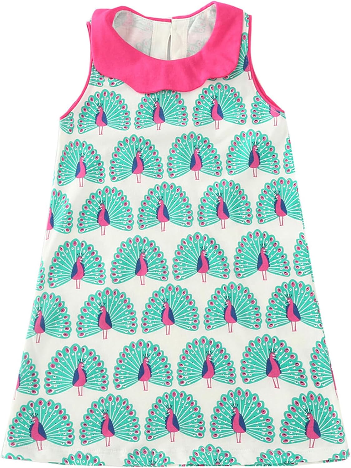 HILEELANG Little Girls Cotton Dress Sleeveless Casual Summer Sundress Flower Printed Jumper Skirt